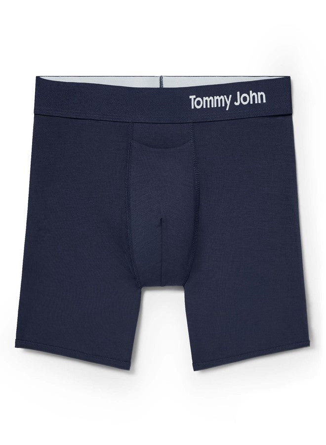 Tommy John Men’s Trunk 4" Underwear, Supima Cool Cotton Boxer Briefs with Supportive Contour Pouch, Dry Pima Cotton Blend, Soft Breathable Waistband, Mesh Quick Dry, Navy, Large - Image 1